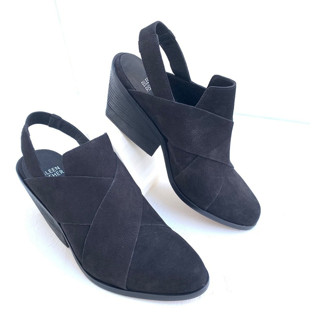 Eileen Fisher Womens sz 7 Wedge Heel Shoes Slingback Suede Elegant Quiet Luxury